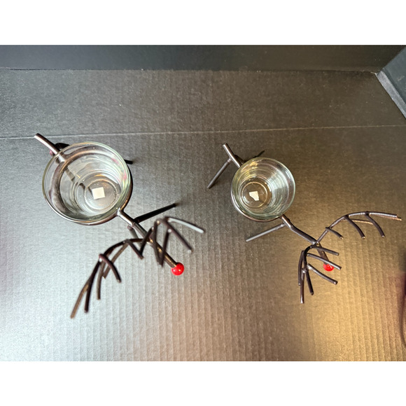 Christmas Set Of Two Iron Reindeer Tea Light Candle Holders - Picture 6 of 9